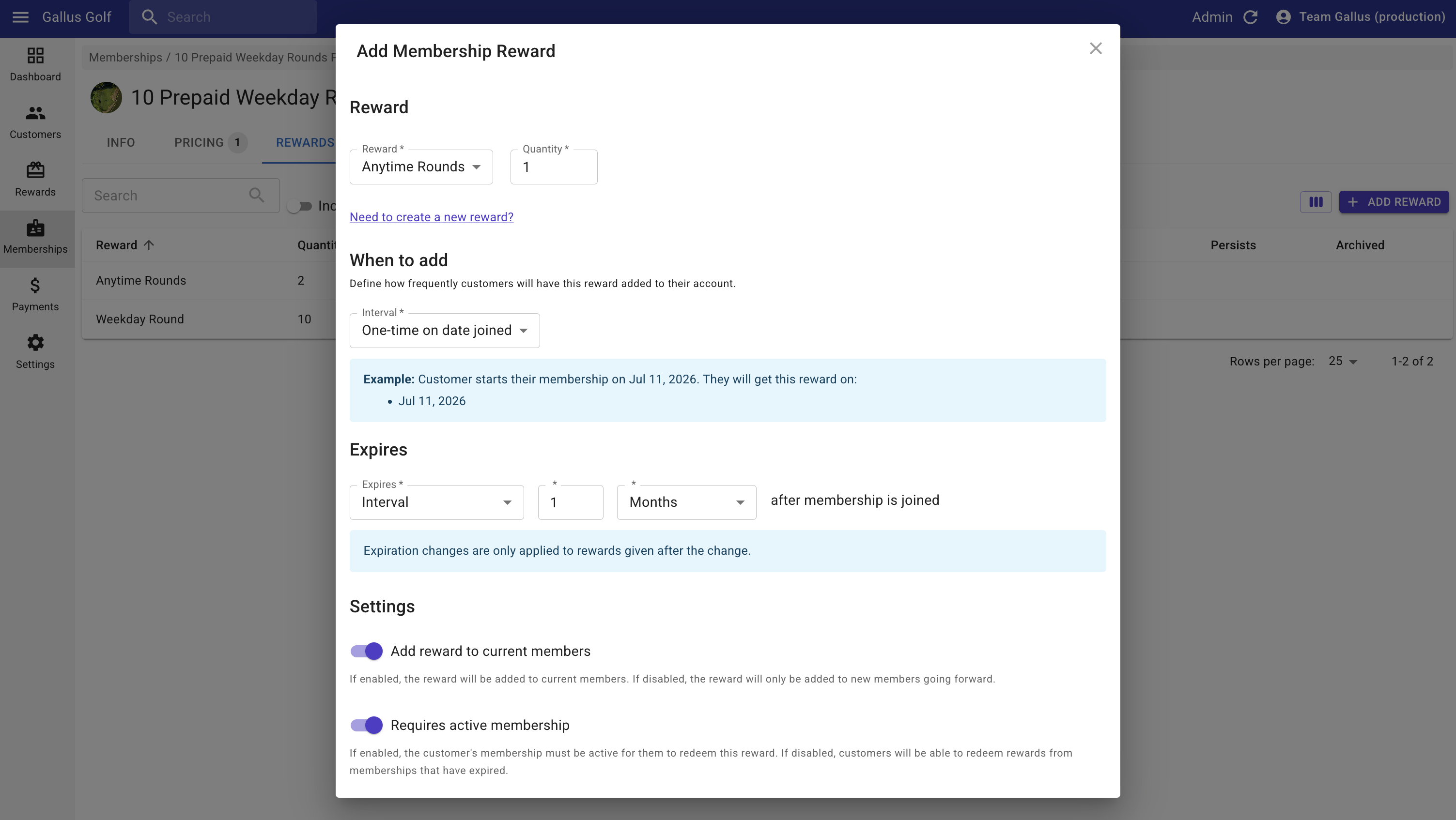 Add Membership Reward